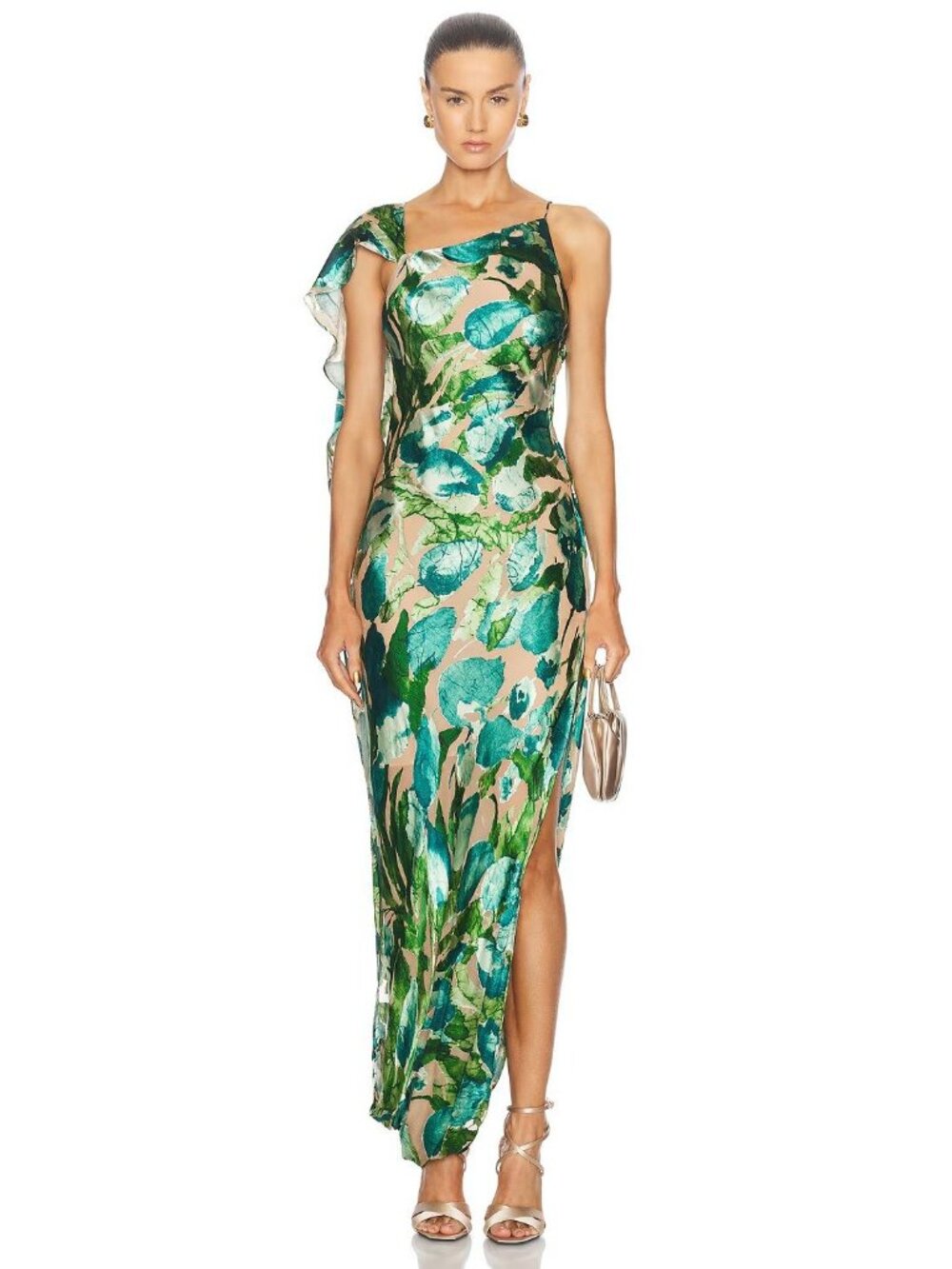 cult gaia Green Floral One-Shoulder Maxi Dress